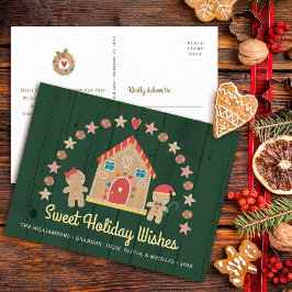 Gingerbröd House Cookie Sweet Önskemål Grönt Rusti Helg Vykort