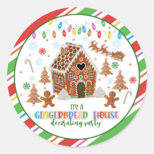 Gingerbröd House Decororating Party Sticker- WH Runt Klistermärke