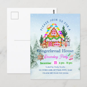 Gingerbröd House Decororating Party Winter Helgdag Vykort