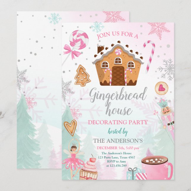 Gingerbröd House Decororation Party Inbjudan Cooki (Fram/baksida)