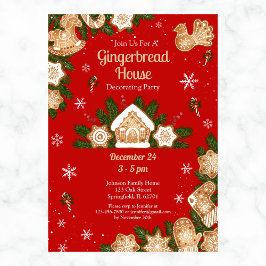 Gingerbröd House Decororation Party Red & Grönt Inbjudningar