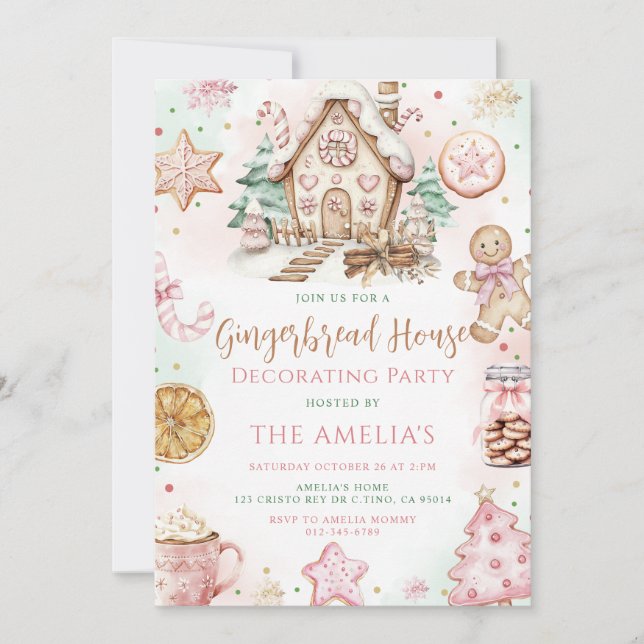Gingerbröd House Decororto jul Party Inbjudningar (Framsida)