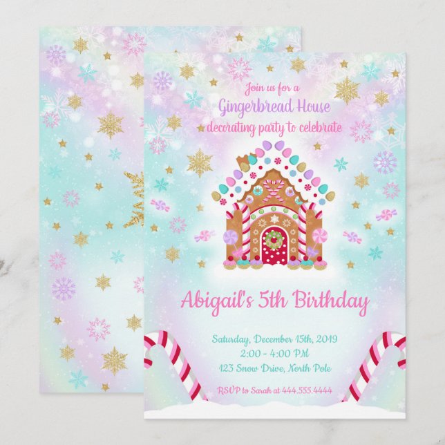 Gingerbröd House Decortor Birthday-inbjudan Inbjudningar (Fram/baksida)
