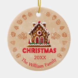 Gingerbröd House| Family Namn| 1 foto Julgransprydnad Keramik