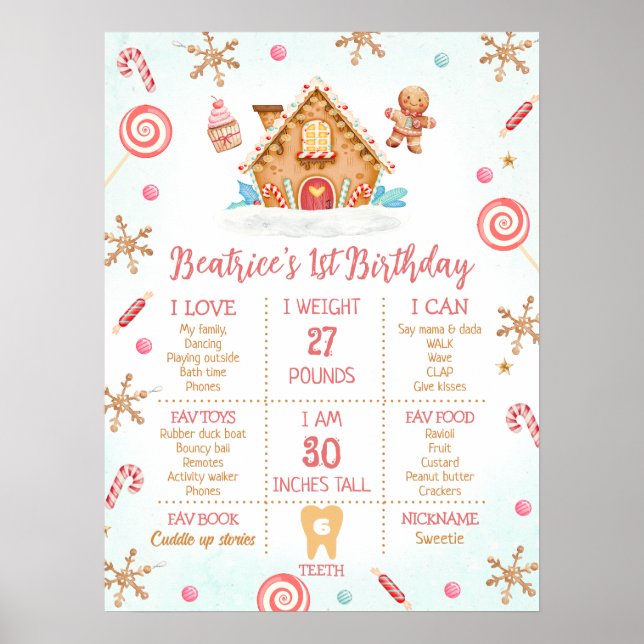 Gingerbröd House First Birthday Milestone Board Poster (Framsidan)