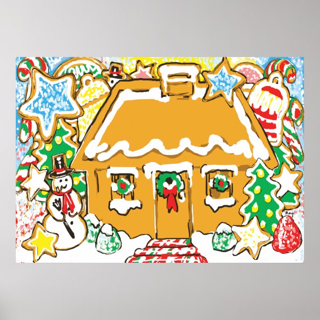 Gingerbröd House Frosted Cookies julscen Poster (Framsidan)