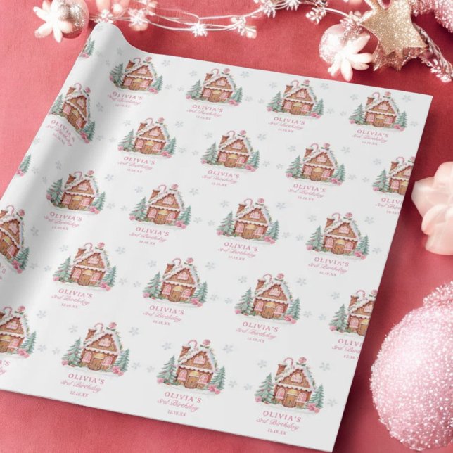 Gingerbröd House Girl 1st Birthday Party Presentpapper (Skapare uppladdad)
