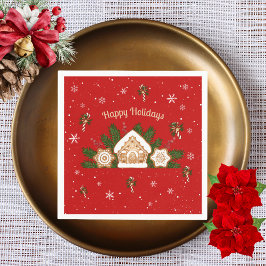 Gingerbröd House Glad helg Party Red Grönt Pappersservett