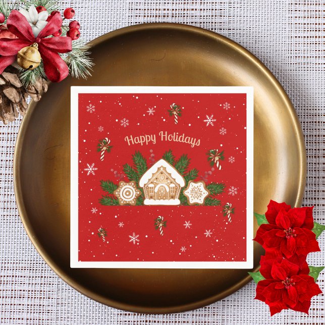 Gingerbröd House Glad helg Party Red Grönt Pappersservett (Skapare uppladdad)