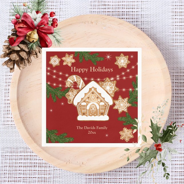Gingerbröd House Glad helg Party Red Grönt Pappersservett (Skapare uppladdad)