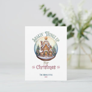 Gingerbröd House i Snö Globe jul Helgdag Kort