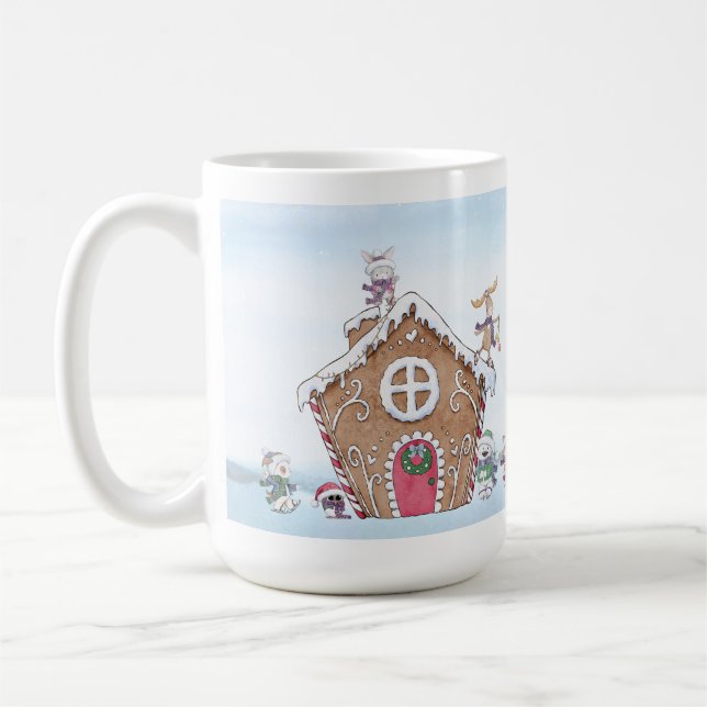 Gingerbröd House Ice Skating Animals Winter Scene Kaffemugg (Vänster)