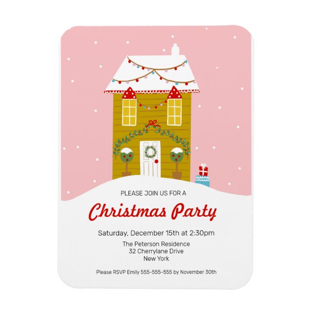 Gingerbröd House-inbjudan till julfest Magnet (Vertikal)