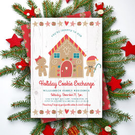 Gingerbröd House-jul Cookie Exchange Rustic Inbjudningar