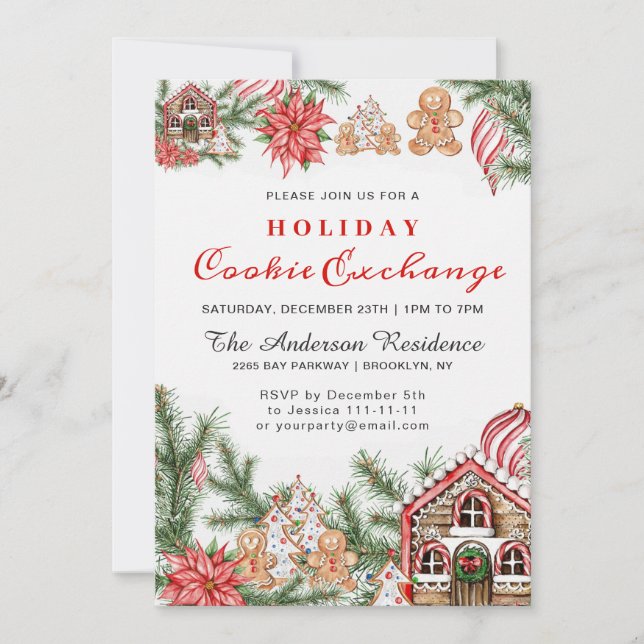 Gingerbröd House, Man Helgdag Cookie Exchange Inbjudningar (Framsida)