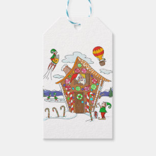 Gingerbröd House med Santa Elves Colorful Roligt Presentetikett