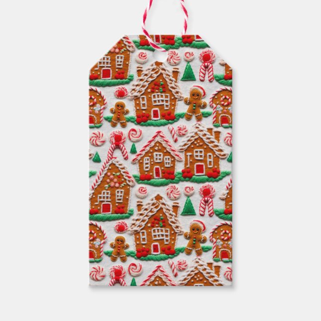 Gingerbröd House Needlework jul-Helgdagar Presentetikett (Framsidan)