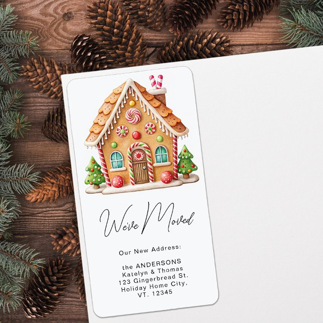 Gingerbröd House Ny adress Helgdag Flytta Adressetikett (Skapare uppladdad)