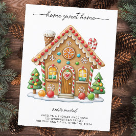 Gingerbröd House Ny adress Helgdag Flytta Meddelande Vykort