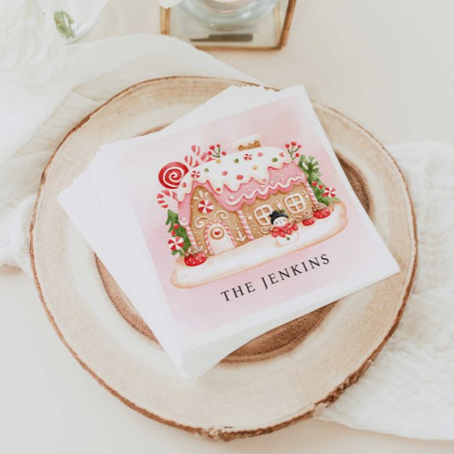 Gingerbröd House Party Pappersservett (Personalized Gingerbread House Christmas party napkins
)