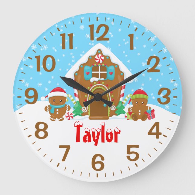 Gingerbröd House Red and Blue Stor Klocka (Framsida)