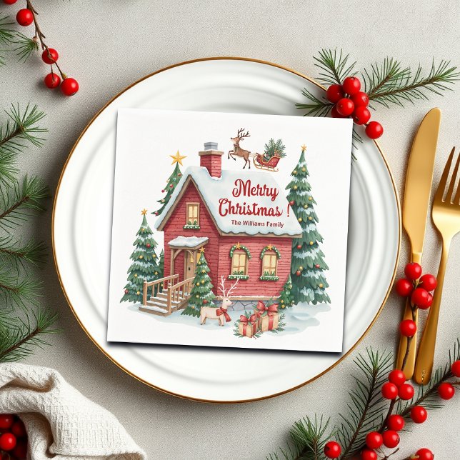 Gingerbröd House Reindeer Fir Träd Pappersservett (Skapare uppladdad)