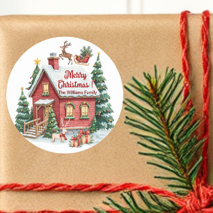 Gingerbröd House Reindeer Fir Träd Runt Klistermärke