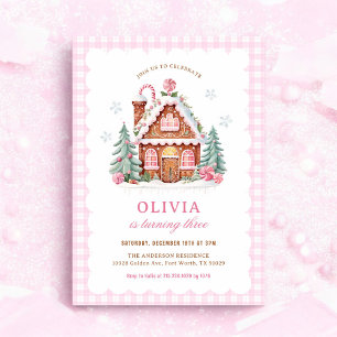 Gingerbröd House Rosa jul Birthund Inbjudningar