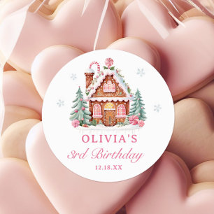 Gingerbröd House Rosa jul Birthund Runt Klistermärke