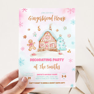 Gingerbröd House Rosa jul Decoration Party Inbjudningar