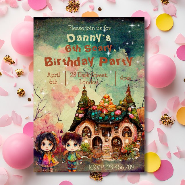 Gingerbröd House-skrämmande födelsedag Inbjudningar (Skapare uppladdad)