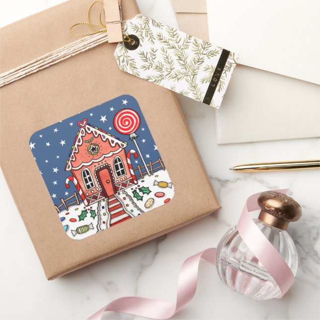 Gingerbröd House Square Sticker Fyrkantigt Klistermärke (Gifting)