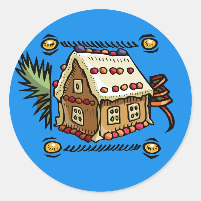 Gingerbröd House Stickers Runt Klistermärke (Framsida)