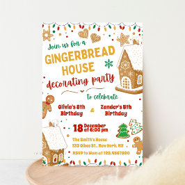 Gingerbröd House Syskon Dubbla Birthday Inbjudningar