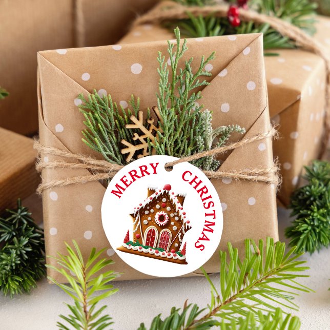 Gingerbröd House Tävling Party White & Red Gåvor Etiketter (Add this gift tag to your baked goods or any present to give them the perfect finishing touch.)