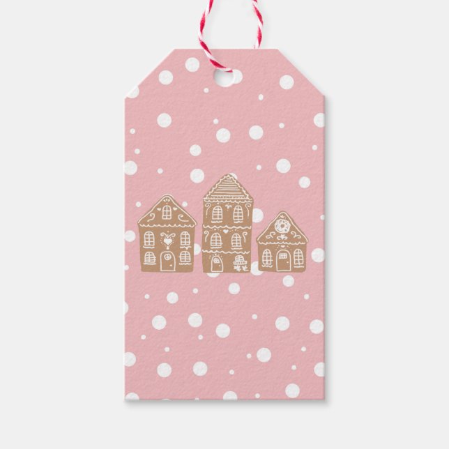 Gingerbröd House Village Illustration Gift-Märkre Presentetikett (Framsidan)