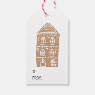 Gingerbröd House Village Illustration Gift-Märkre Presentetikett