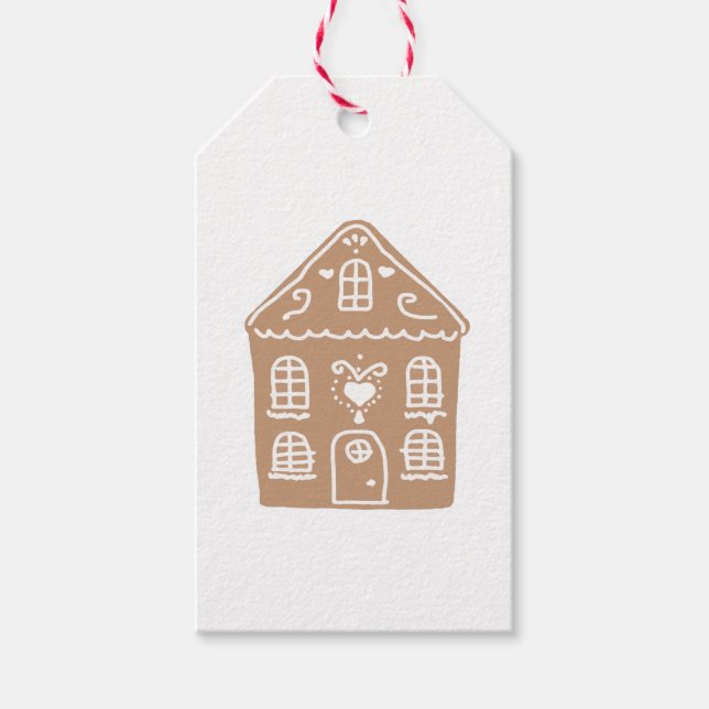 Gingerbröd House Village Illustration Gift-Märkre Presentetikett (Framsidan)