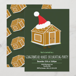 Gingerbröd Hus dekorerar Grönten Party Inbjudan