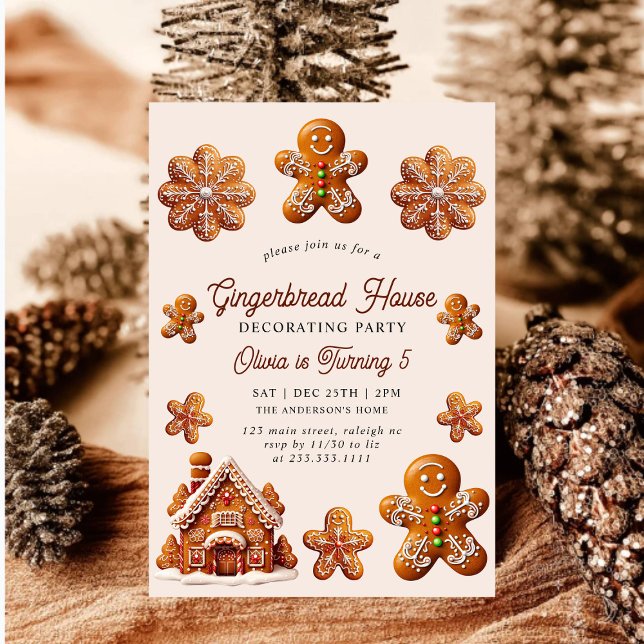 Gingerbröd Hus Jul 5:e Födelsedagsfesten Inbjudningar (Skapare uppladdad)