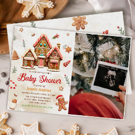 Gingerbröd Hus Jul Baby Shower Photo Inbjudningar