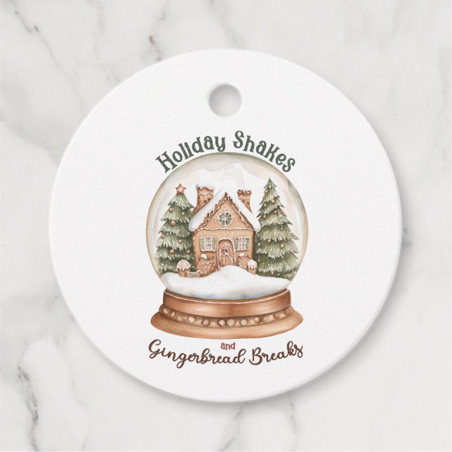 Gingerbröd Hus Jul Helgdag Snö Globe Gåvor Etiketter (Framsida)