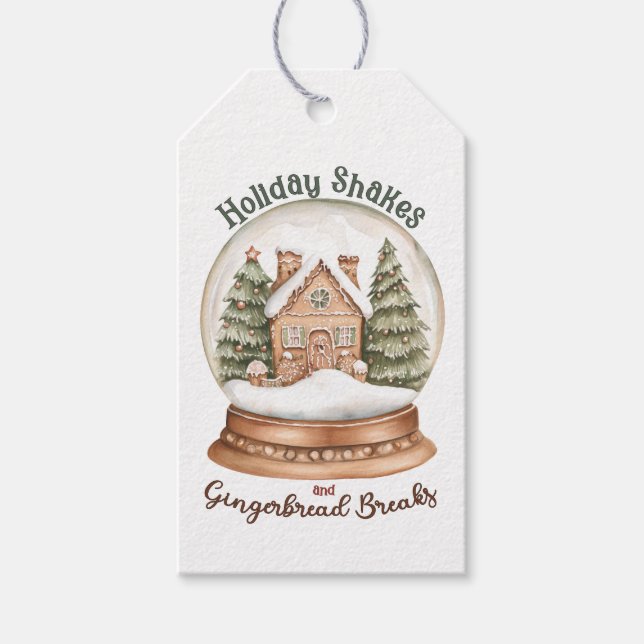 Gingerbröd Hus Jul Helgdag Snö Globe Presentetikett (Framsidan)