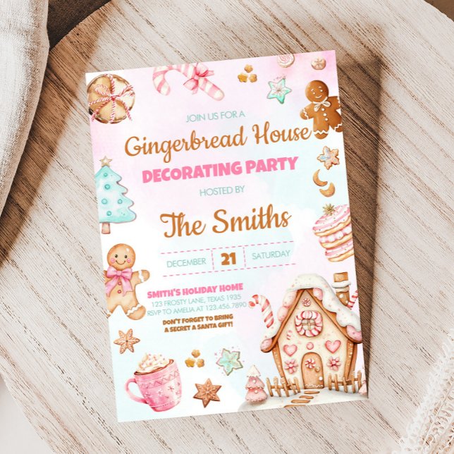 Gingerbröd Hus juldekoration Party Inbjudningar (Christmas Gingerbread House Decorating Party Invitation)