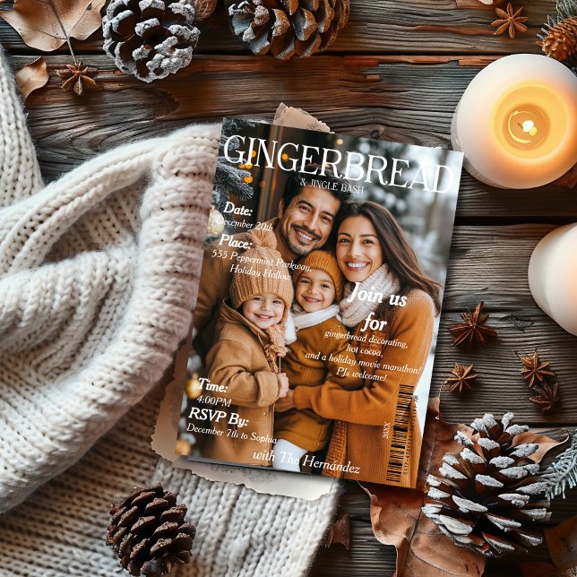 Gingerbröd & Jingle Bash Party Magazine-hölje Inbjudningar (Gingerbread & Jingle Bash Party Magazine cover Invitation)
