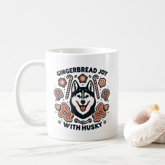 Gingerbröd Joy med Husky Hund Minimalist Helgdag Kaffemugg (Med munk)