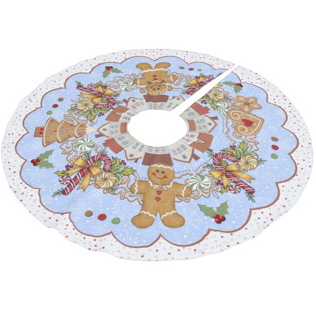 Gingerbröd, julblå Treeskirt Julgransmatta Borstad Polyester (Vinklad)