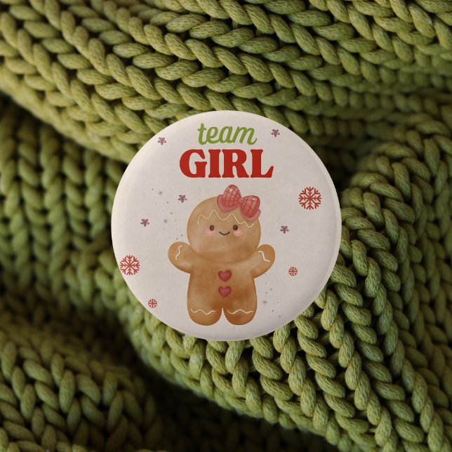 Gingerbröd Julens Gender Reveal Team Girl Vote Knapp (Team girl voting button pin - Christmas gender reveal party)