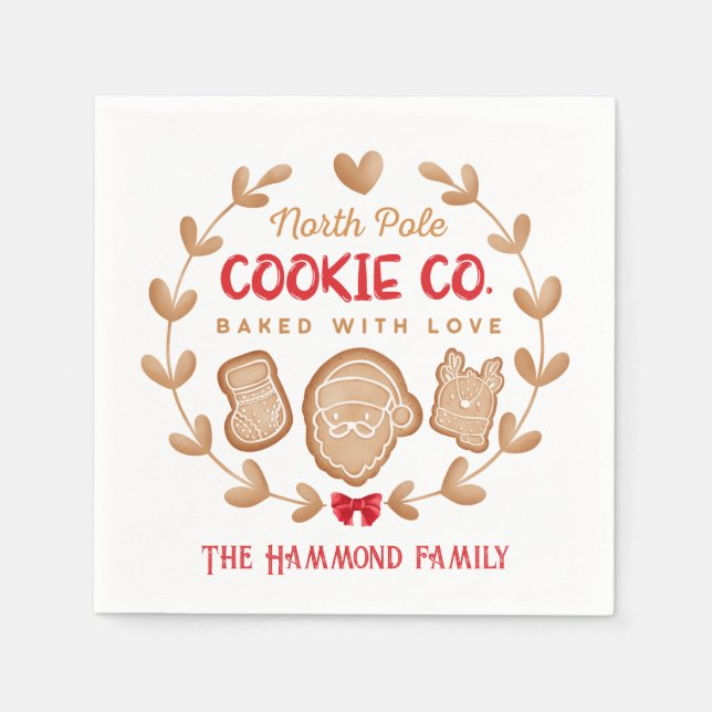 Gingerbröd julkakor Familj Namn Red Pappersservett (Framsidan)