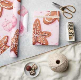 Gingerbröd Julkookies Rosa Wrapping Papper Presentpapper